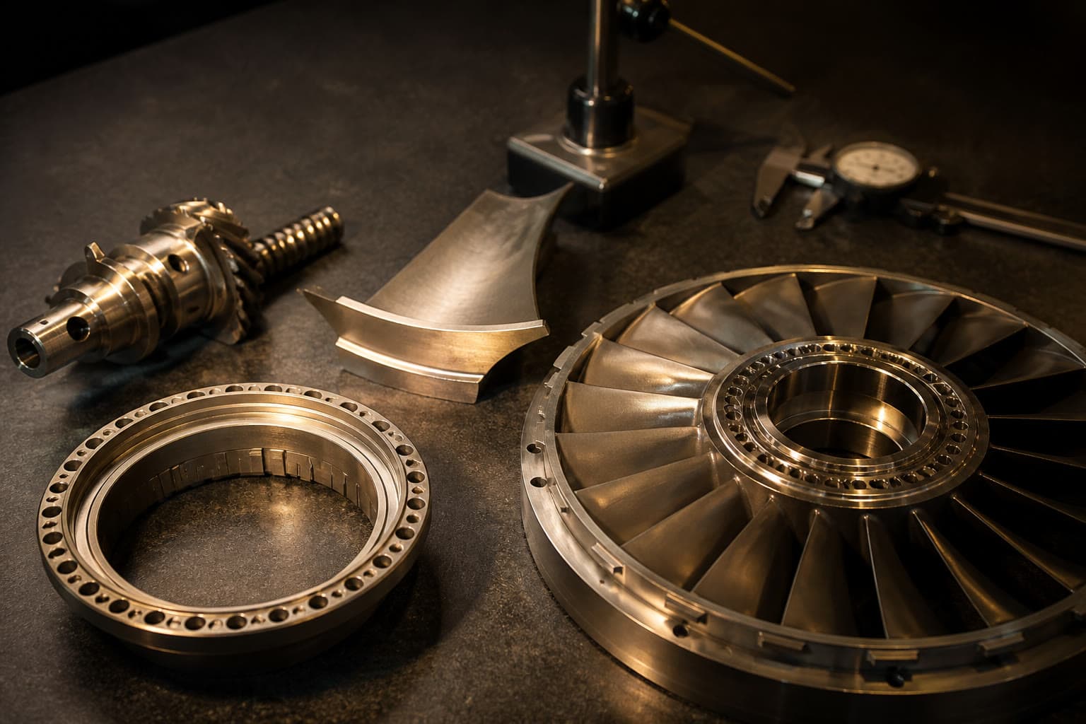 Precision parts on an inspection table